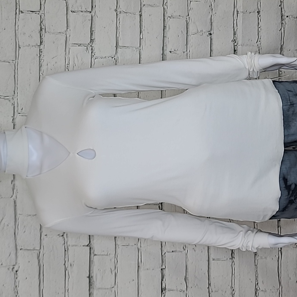 Bailey 44 Cat Track Long Sleeve Jersey Cutout Choker/Mock Neck Blouse in White